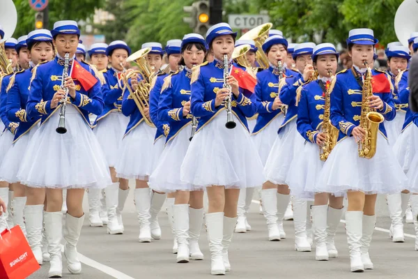 Khabarovsk, Rusya - 02 Haziran 2019: Uluslararası askeri gruplar festivali Amur dalgaları .