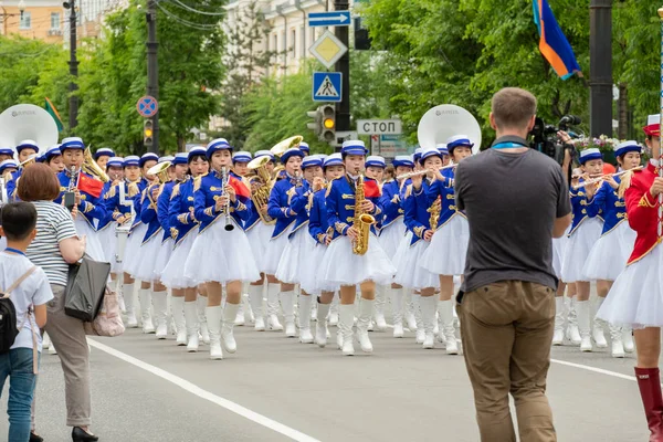 Khabarovsk, Rusya - 02 Haziran 2019: Uluslararası askeri gruplar festivali Amur dalgaları .