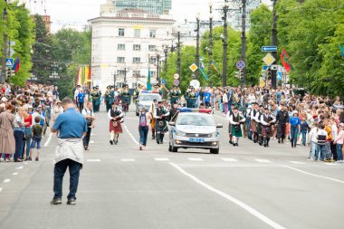 Khabarovsk, Rusya - 02 Haziran 2019: Uluslararası askeri gruplar festivali Amur dalgaları .