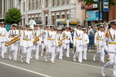 Khabarovsk, Rusya - 02 Haziran 2019: Uluslararası askeri gruplar festivali Amur dalgaları .