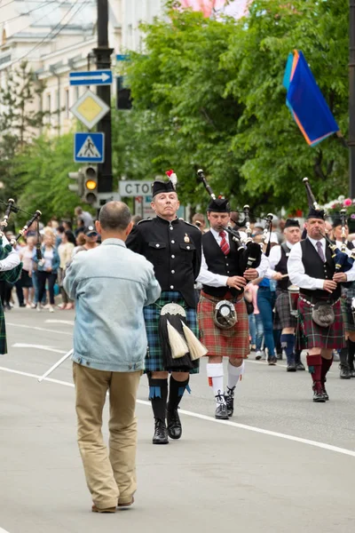 Khabarovsk, Rusya - 02 Haziran 2019: Uluslararası askeri gruplar festivali Amur dalgaları .