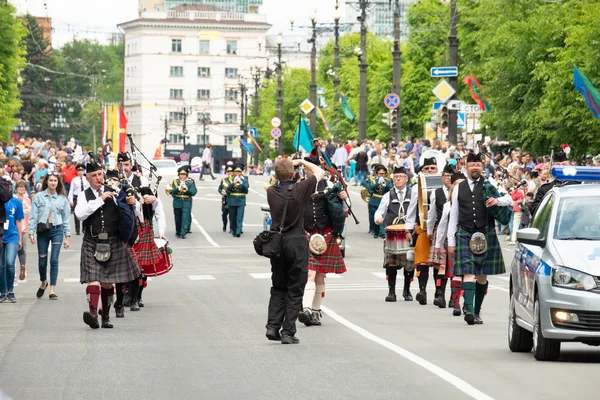 Khabarovsk, Rusya - 02 Haziran 2019: Uluslararası askeri gruplar festivali Amur dalgaları .