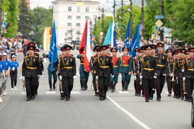 Khabarovsk, Rusya - 02 Haziran 2019: Uluslararası askeri gruplar festivali Amur dalgaları .