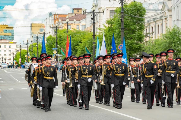 Khabarovsk, Rússia - 02 de junho de 2019: Festival Internacional de Bandas Militares As Ondas de Amur  . — Fotografia de Stock