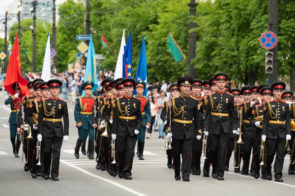 Khabarovsk, Rusya - 02 Haziran 2019: Uluslararası askeri gruplar festivali Amur dalgaları . — Stok fotoğraf