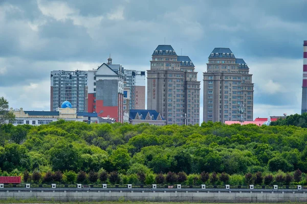 Blagoveshchensk Rusland Jun 2020 Zicht Chinese Stad Heihe Vanaf Dijk — Stockfoto