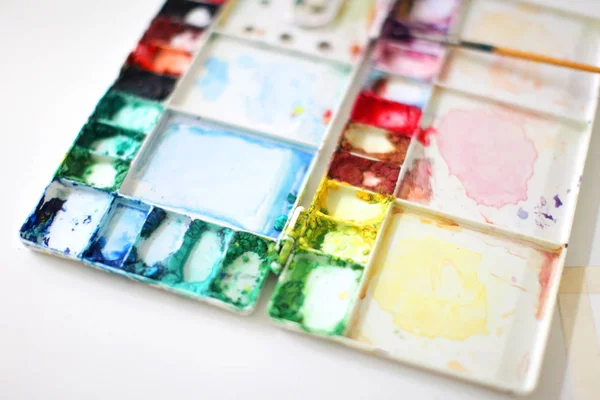 Water color palette with colorful , soft blur background — Stock Photo, Image