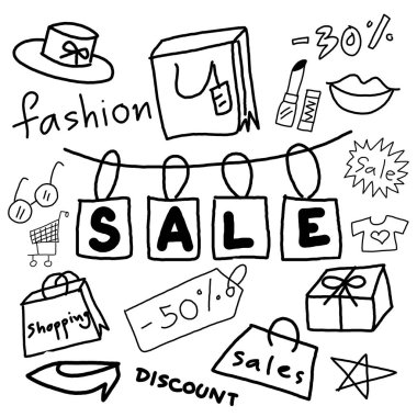 Alışveriş satışları el çizimi, moda, indirim, el çizimi