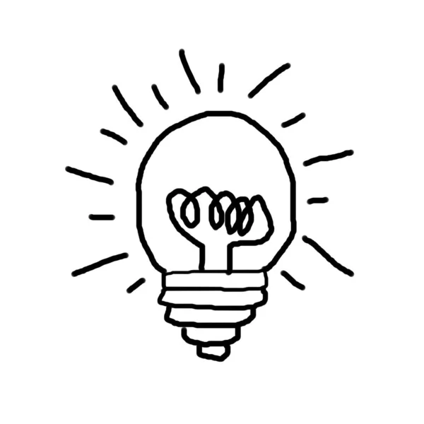 Žárovka nápad, ručně kreslené, ikona kreslené, bílé pozadí — Stock fotografie