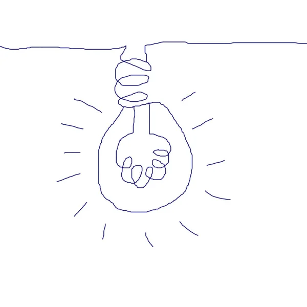 Idea lampadina, disegnato a mano, icona cartone animato, sfondo bianco — Foto Stock