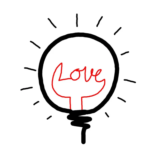 Light bulb Love idea , hand drawn , icon cartoon , white backgro — Stock Photo, Image