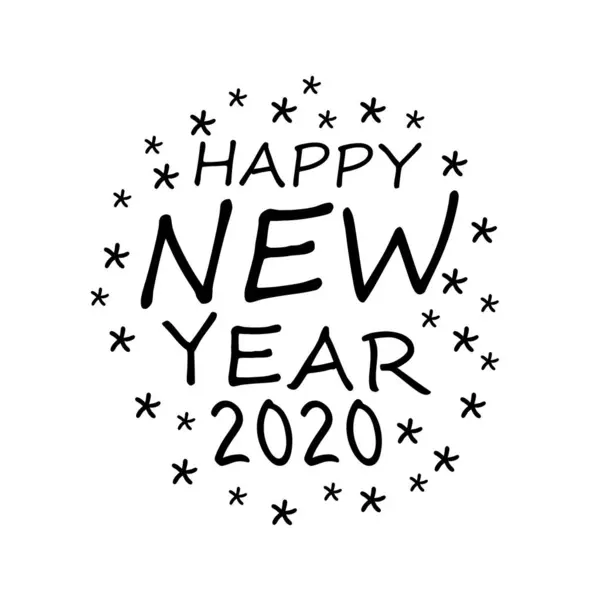 Happy New Year 2020 Text Graphic Design, Hand Drawn Doodle — стоковое фото