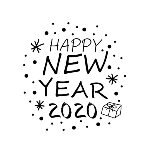 Happy New Year 2020 Text Graphic Design, Hand Drawn Doodle — стоковое фото