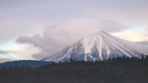 Nuages Oiseaux Volent Coulent Dessus Mont Mcloughlin Dans Chaîne Montagnes — Video