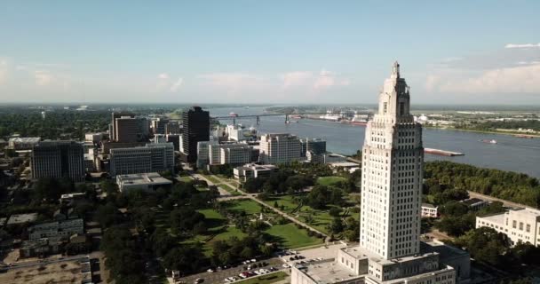 Aerial View State Capital Building Baton Rouge Louisiana — Stock Video