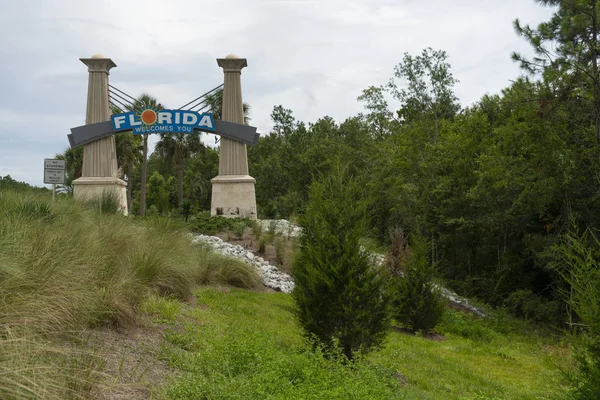 Florida Repliku Dálniční Cedule Návštěvník Uvítací Centrum Uvnitř Státní Hranice — Stock fotografie