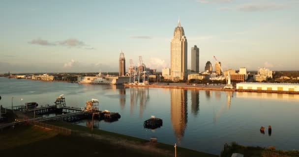 Mobile Alabama Downtown Cidade Skyline Golfo Costa Porto — Vídeo de Stock