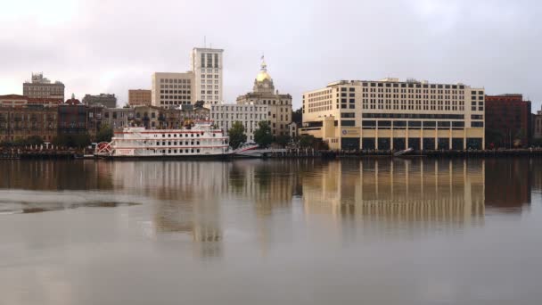 Savannah Georgia Çekirdek Tarihi Waterfront Kentsel Şehir — Stok video