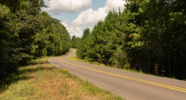 İki şeritli bir asfalt yol tepeye ve Ulusal Orman ortamındaki viraj çevresinde Rüzgarlar