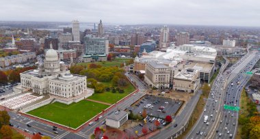 An overcast day over Hartford Connecticut and the urban city center landscape clipart