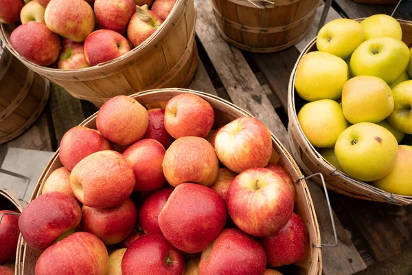 Freah food produce apples in a bushel basket at the market