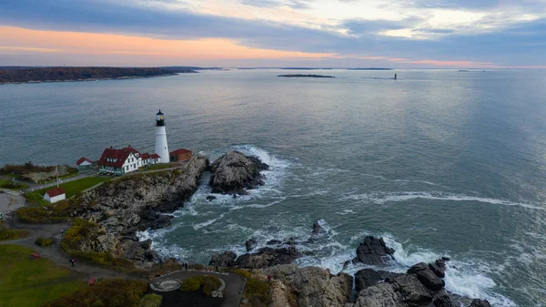 Letecký Pohled Portland Hlavu Lighthouse Tower Státu Maine — Stock fotografie