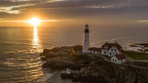 Légifelvételek Portland Head Lighthouse Torony Maine Állam Pedig — Stock Fotó