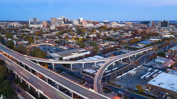 Flygfoto Wilmington Delaware Downtown City Skyline Busstation Och Motorvägar — Stockfoto