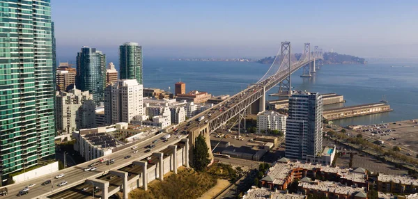 Traffic Goes Out Town Upper Lower Decks Bay Bridge San — Stock Photo, Image