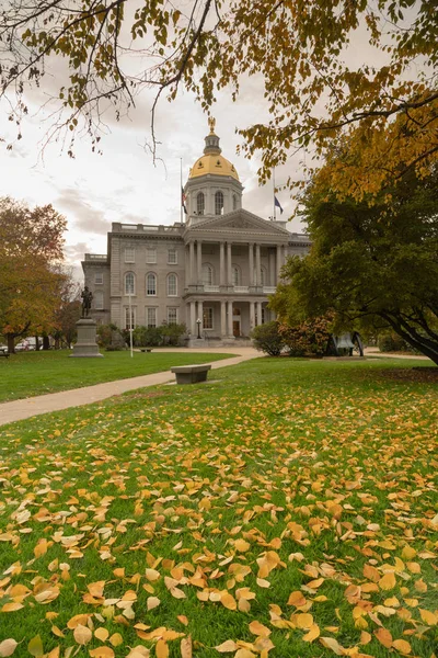 Herfstbladeren Het Gazon Aan State Capital Gebouw Van New Hampshire — Stockfoto
