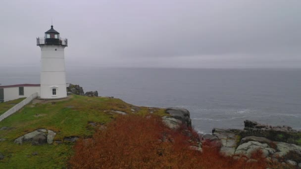 Faro Cape Neddick Nubble Island Maine Coastal Marine Light — Video Stock