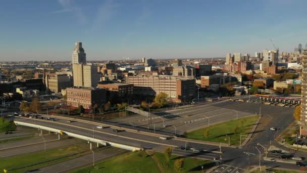 Luchtfoto Camden New Jersey Centrum Stad Skyline Tolbrug Ingang — Stockvideo