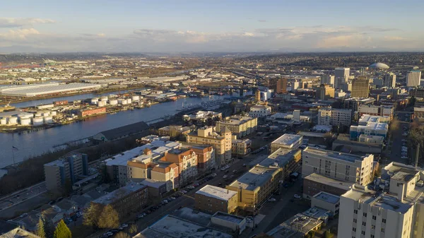 Vista aérea sobre o centro de Tacoma Washington Thea Foss Waterway — Fotografia de Stock