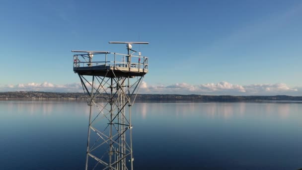 Radar Időjárás Állomás Torony Puget Sound Washington Amerikai Egyesült Államok — Stock videók
