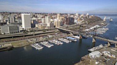 Aerial View Over Downtown Tacoma Washington Waterfront Commencement Bay clipart