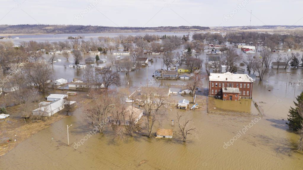 The Town of Pacific Junction Iowa is completely Submerged in the flood waters of March 2019