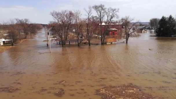 Şehir Pasifik Junction Iowa Tamamen 2019 Mart Flood Batık Olduğunu — Stok video