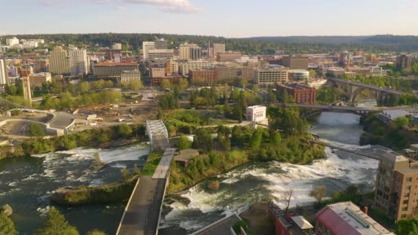 Riverfront Park Falls Het Centrum Van Stad Spokane Washington — Stockvideo