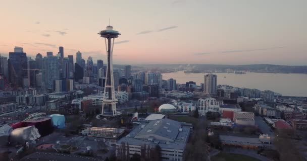 Rainier Zien Achtergrond Bij Zonsopgang Het Centrum Van Stad Seattle — Stockvideo