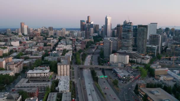 Aerial Perspective Interstate Downtown Seattle Washington — стокове відео