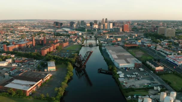 Vista Aérea Mudándose Sobre Río Passaic Hacia Newark Nueva Jersey — Vídeos de Stock