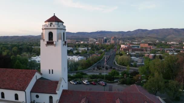 Boise State Capitol Idaho Seen Here Aerial Perspective — Stock Video