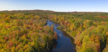 Oswegatche River Adirondack Park Panoramic Aerial View Autumn Season