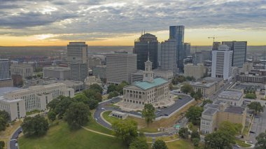 Sunrise Over Aerial View Nashville Downtown Capital Building 