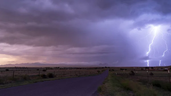 Farm Road Rural Country Storm Passing Lightning Strike — ストック写真