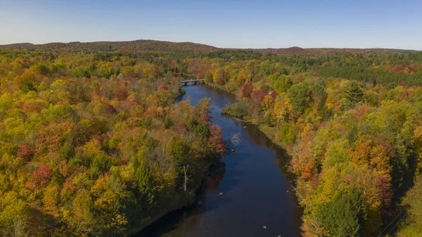 Oswegatche River Adirondack Park Panoramic Aerial View Autumn Season — Stock Photo, Image