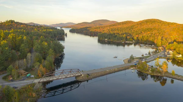 Aerial View Over Long Lake Adirondack Park Mountains New York — Stock fotografie