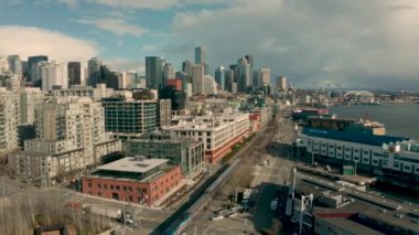 Seattle Rıhtım Kıyısı Puget Ses Trafik Saati Şehir Merkezi Skyline