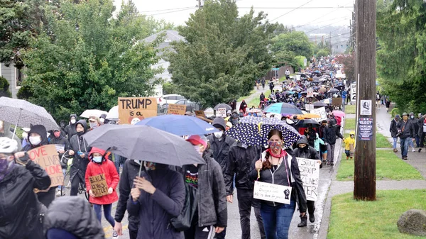 Seattle Usa Junio Manifestantes Silenciosos Street View Marchan Por George —  Fotos de Stock