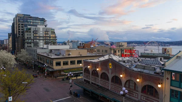 Seattle Usa March 2020 Normally Busy Street Flowers Produce Sidewalk — Stock Photo, Image